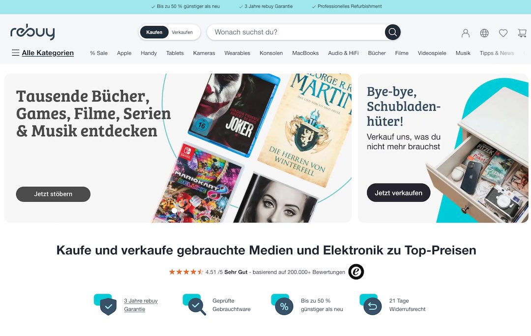 rebuy Elektronik-Gutschein: 10 € ab 100 €, bis zu 90 € ab 850 €
