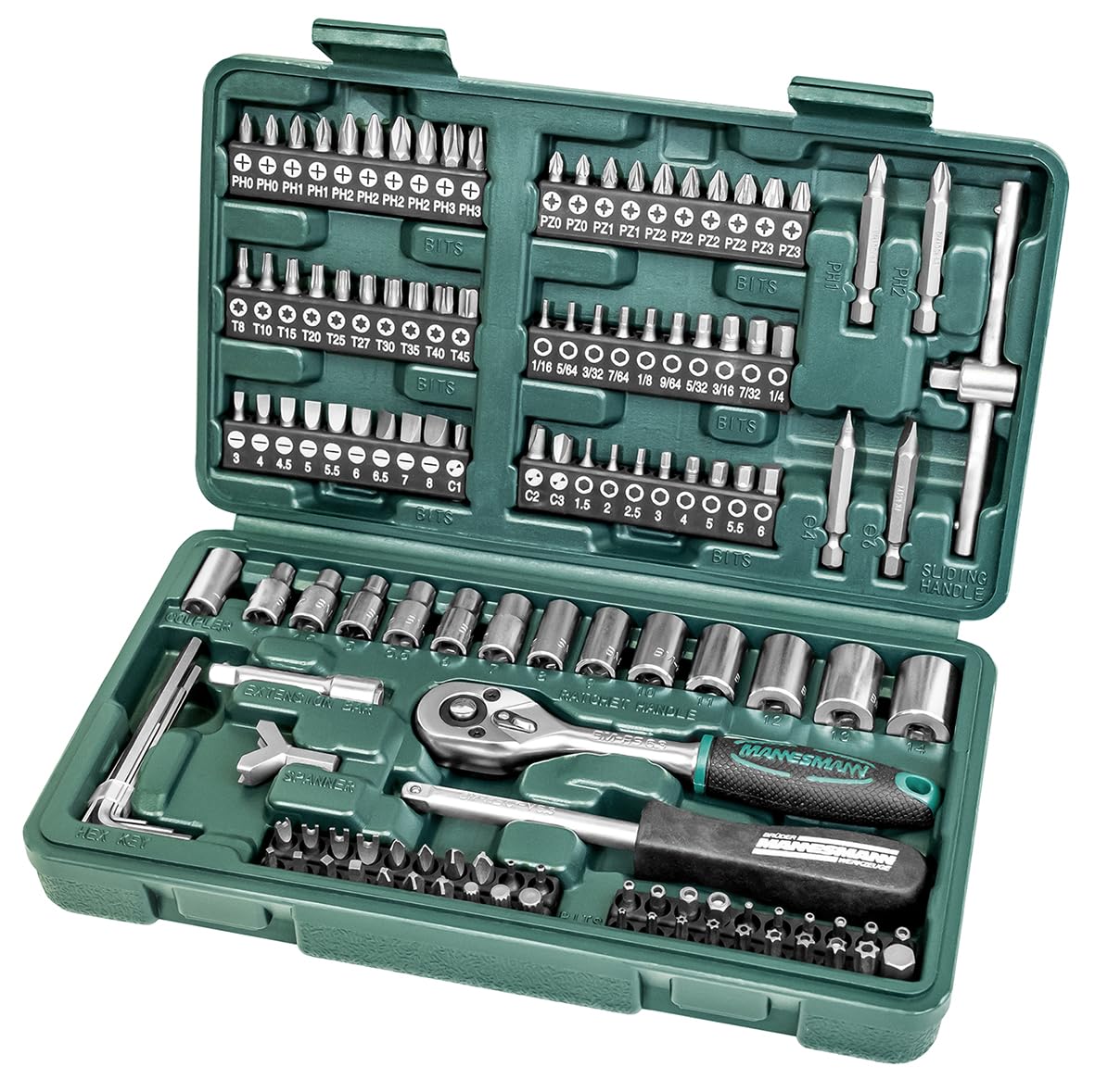 Brüder Mannesmann M29166 Steckschlüssel- und Bitsatz mit 130 Teilen für 15,68 €