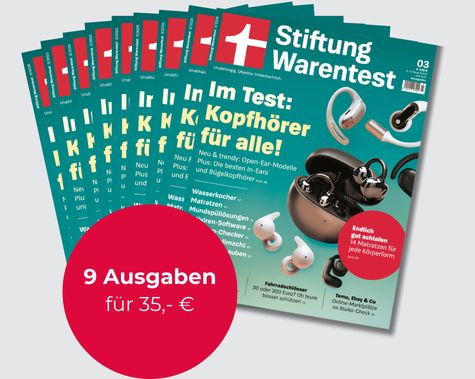 Stiftung Warentest: neun Ausgaben für 35 € mit Jahrbuch 2027 und Notizbuch, danach automatische Fortsetzung