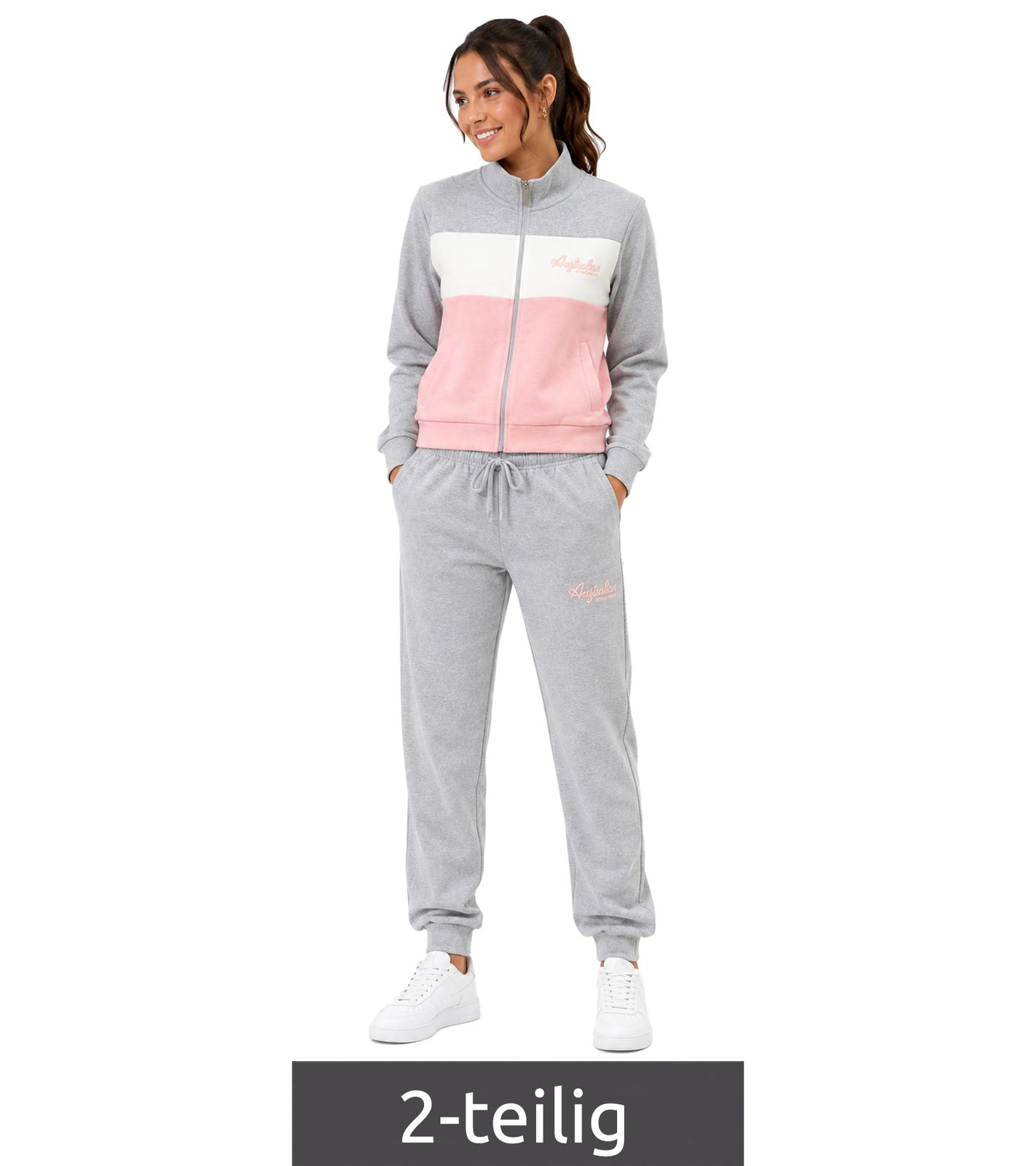 Australian Damen Lounge-Wear-Set AF42 Grau/Weiß/Rosa