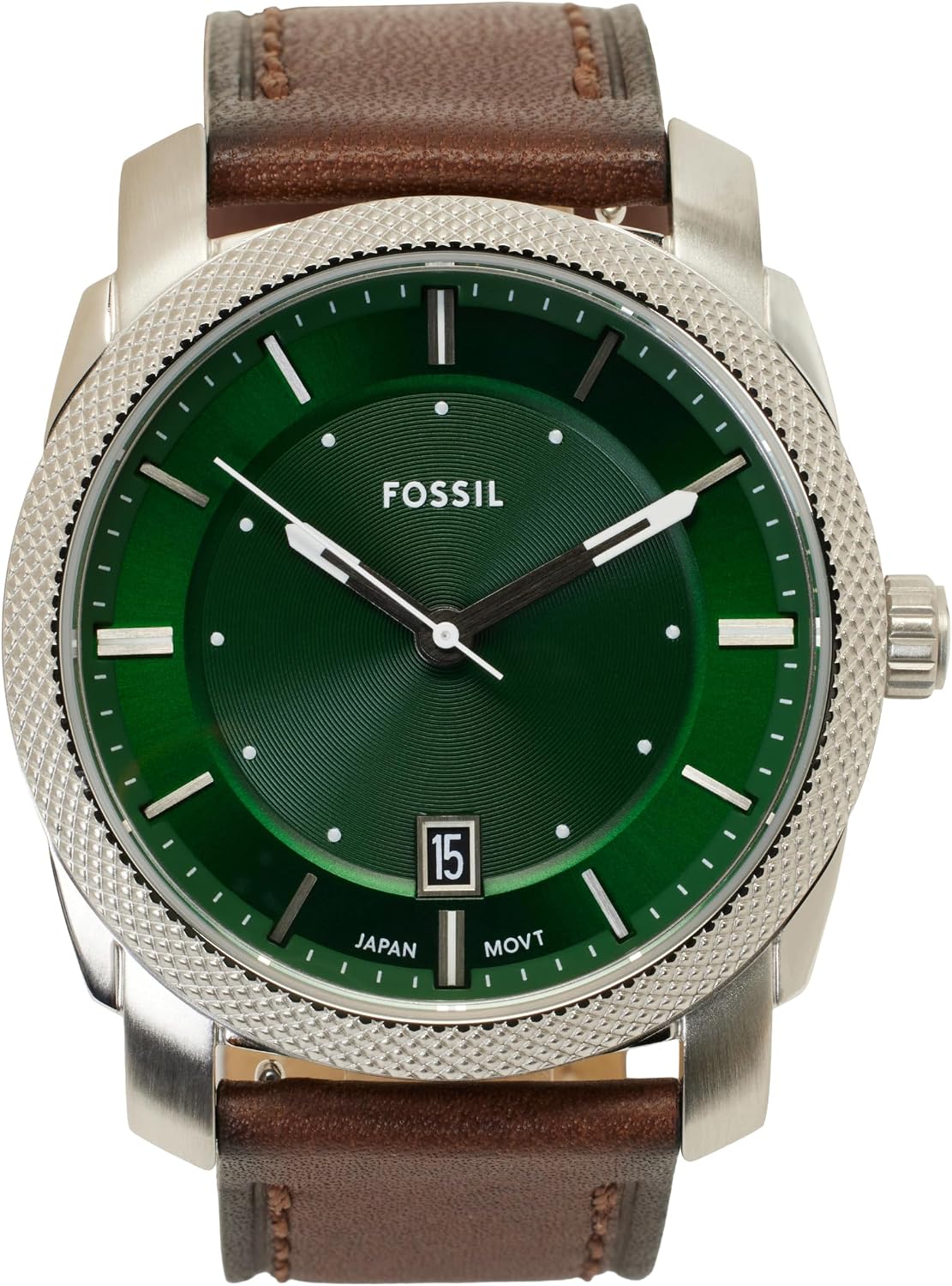 Fossil Machine FS6085 mit grünem Zifferblatt und braunem Lederband