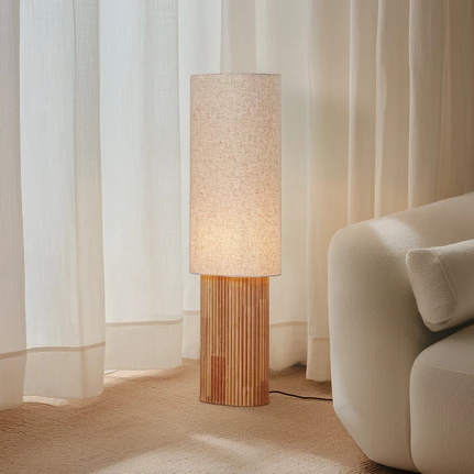 Lindby Kimiko Stehleuchte aus Holz und Textil