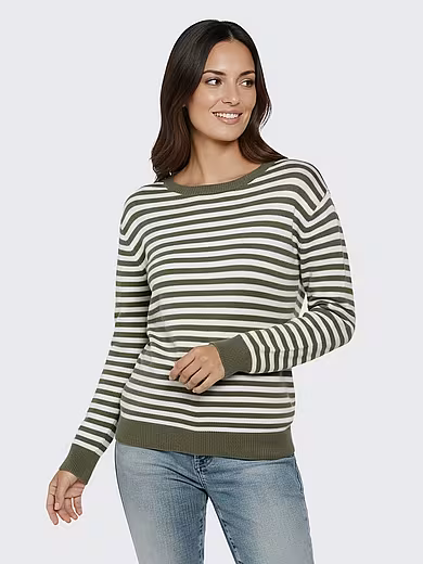 Peter Hahn SUPIMA-Baumwollpullover in Dunkeloliv und Offwhite, Artikel 12386988
