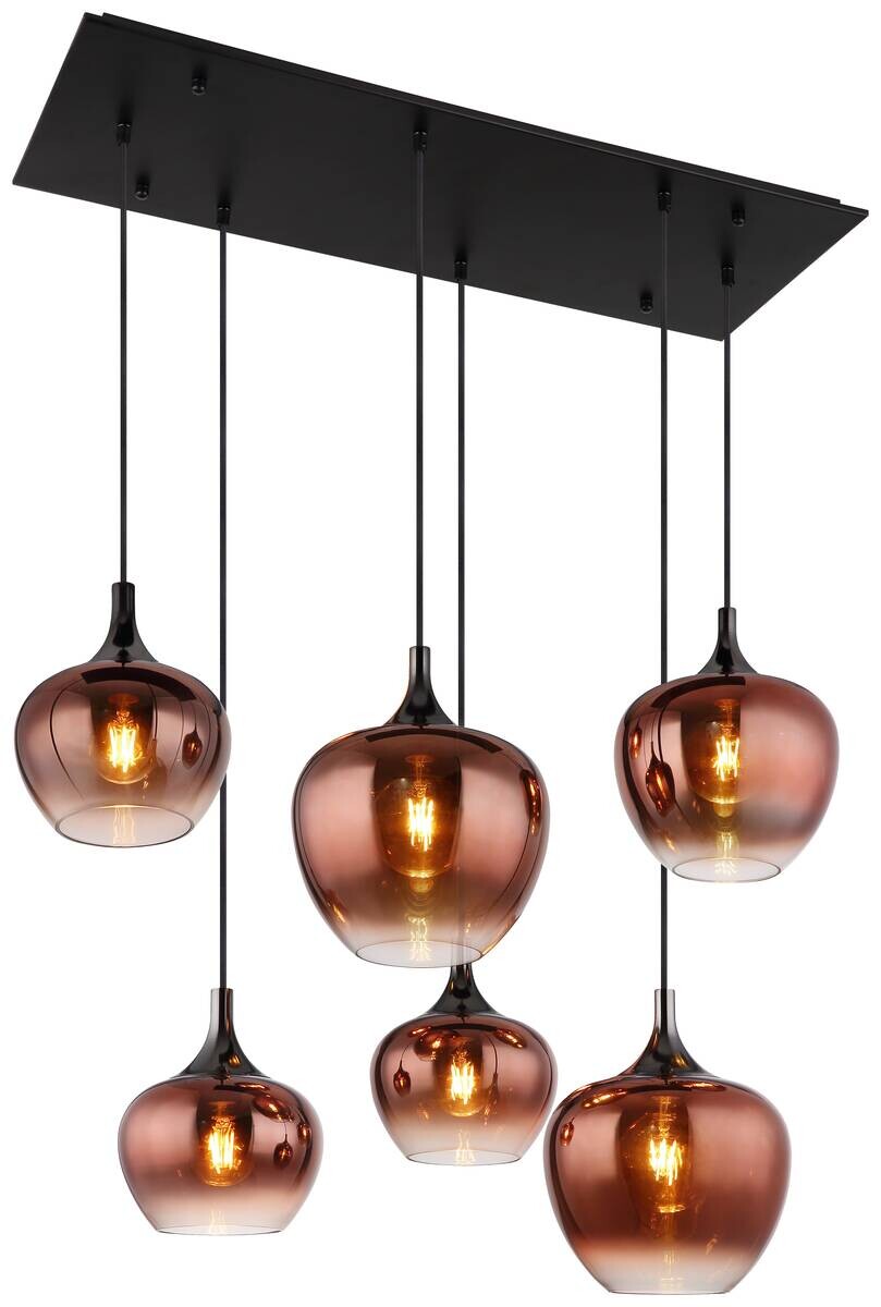 GLOBO Pendelleuchte MAXY mit sechs kupferfarbenen Glasschirmen