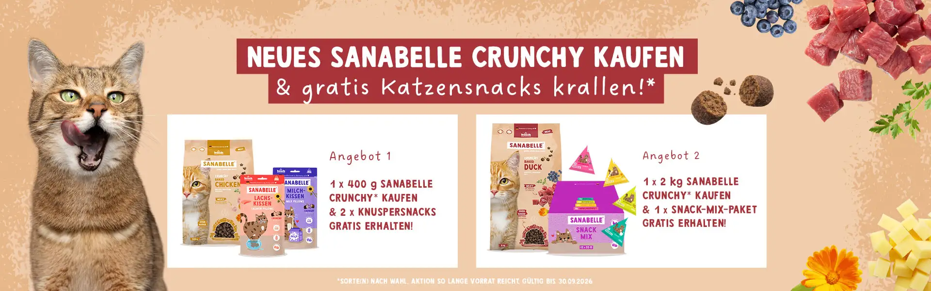 Sanabelle Crunchy Baked Aktion mit kostenlosen Katzensnacks