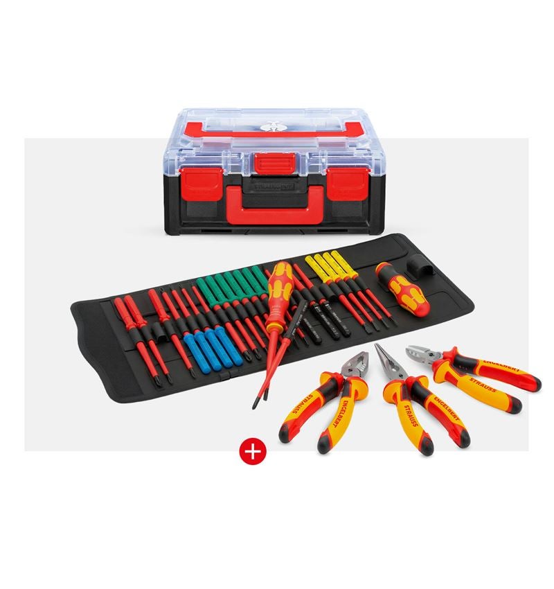 Offizielles Produktbild des STRAUSSbox Sets mit Wera VDE Werkzeugen und Zangen