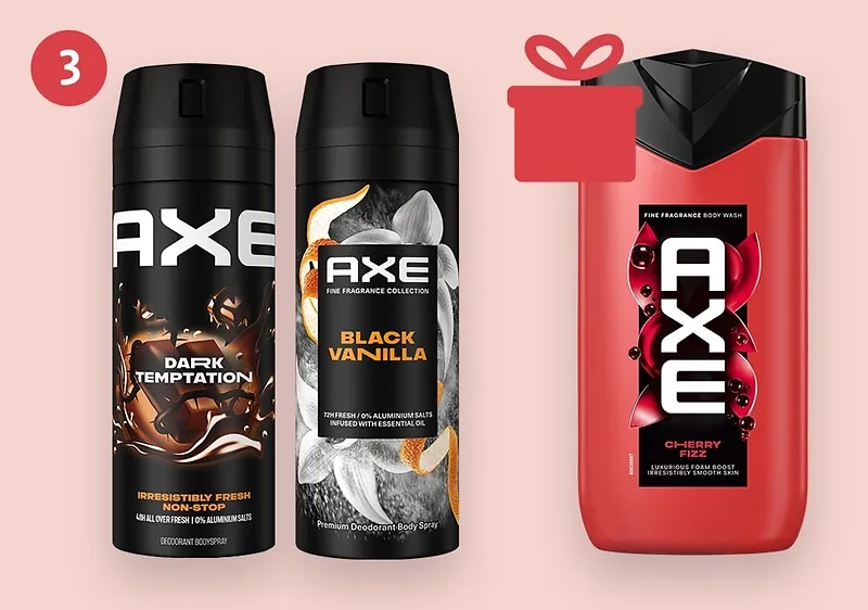 Zwei AXE Bodysprays und eine Dusche als Geschenk