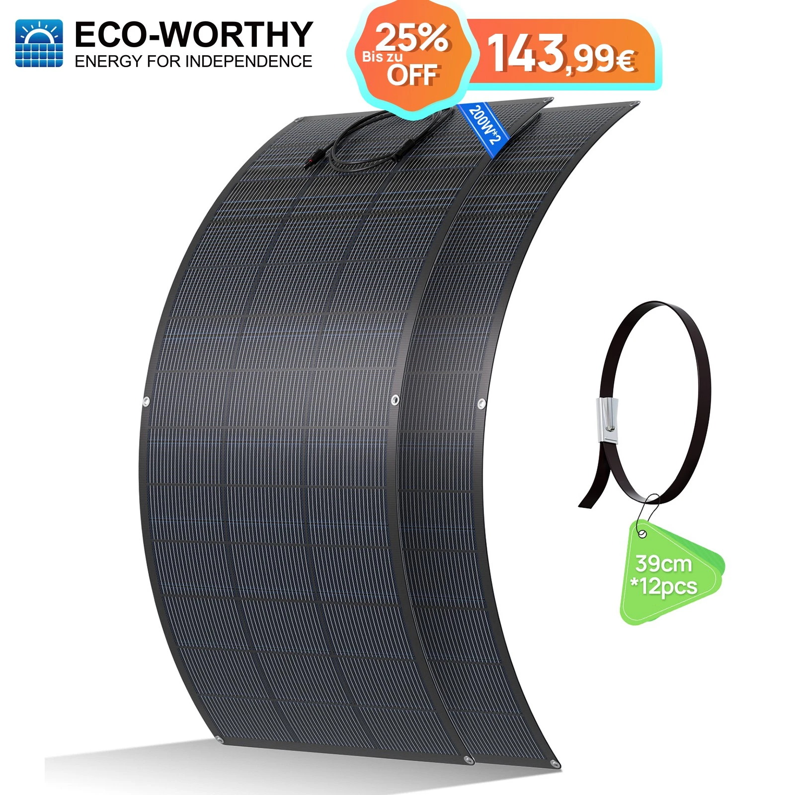 ECO-WORTHY 两块柔性太阳能板