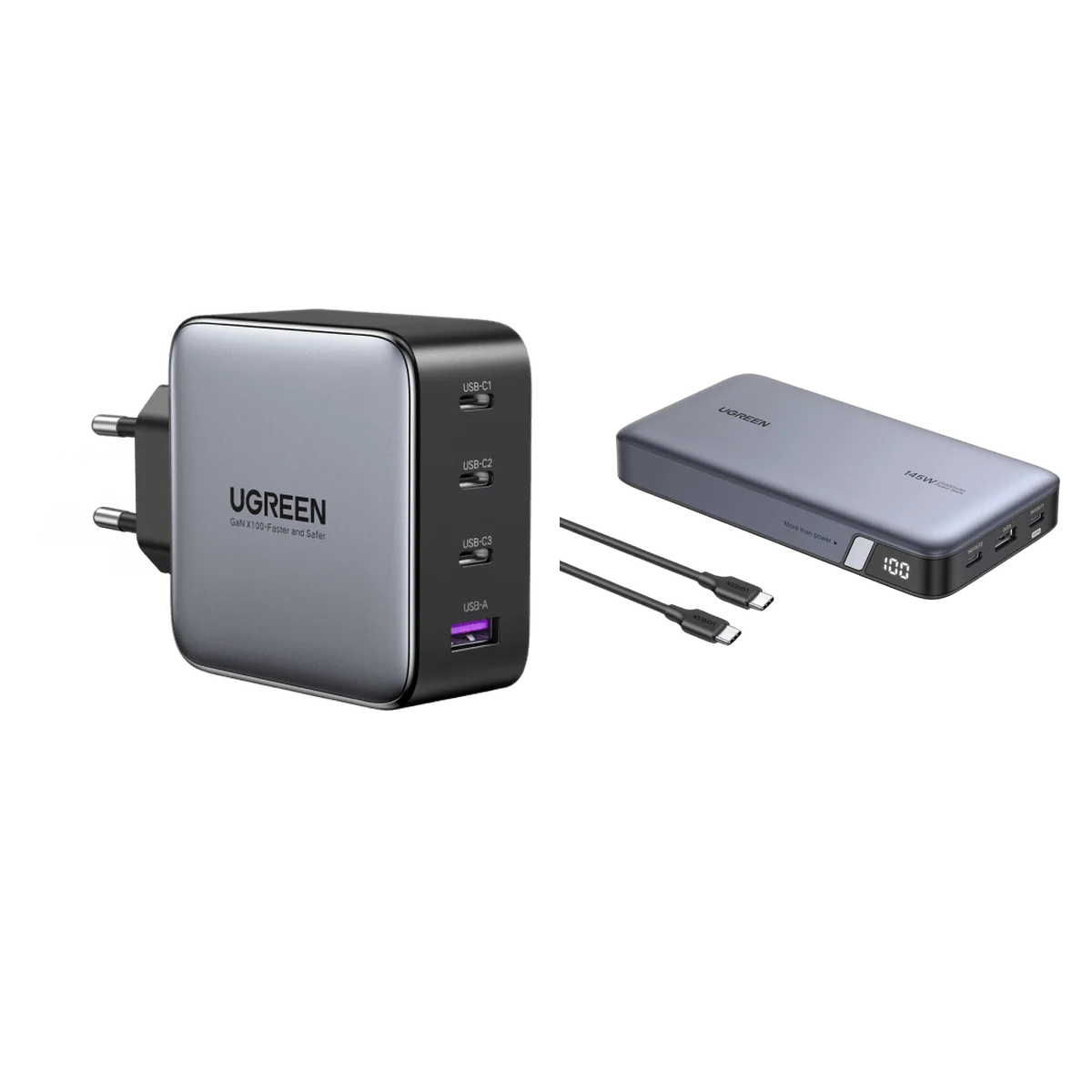 100W Vier-Port-Ladegerät + 25000mAh 145W Powerbank