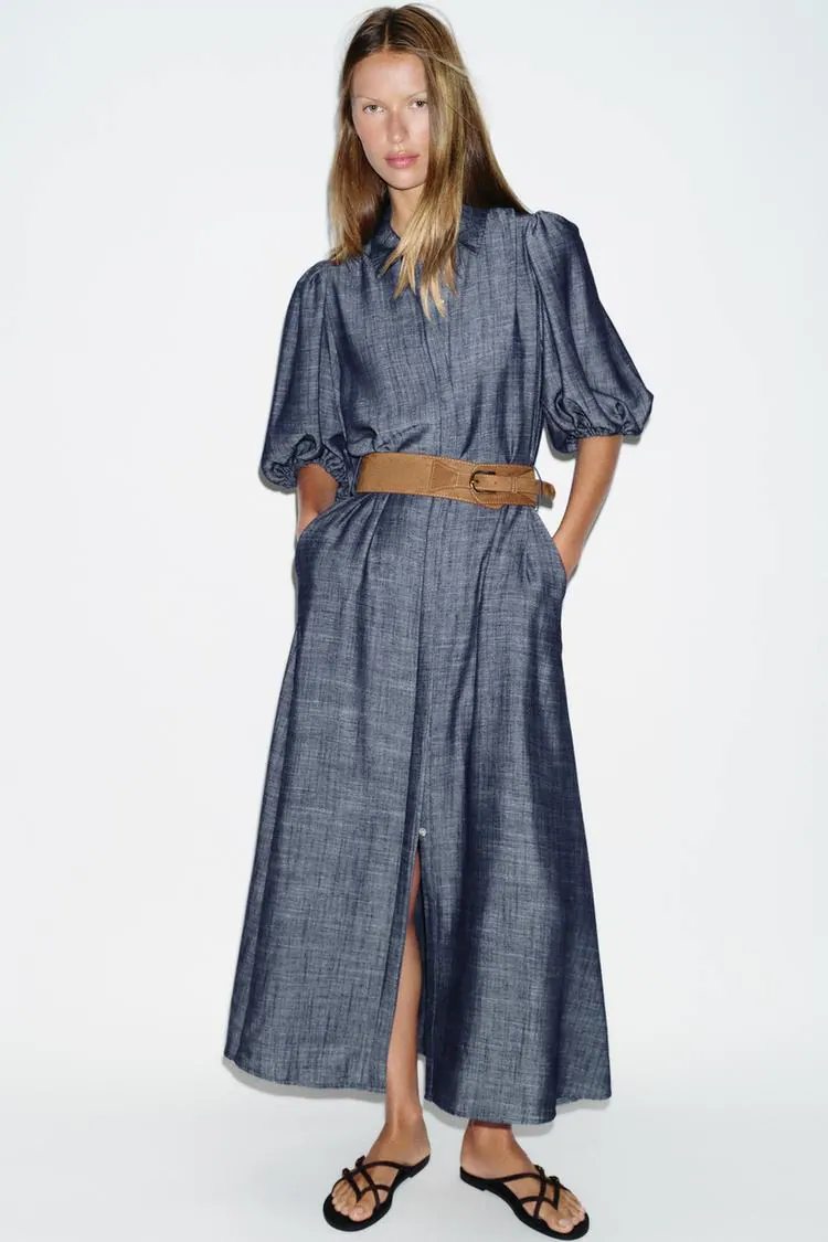 Zara mittellanges Kleid mit Guertel